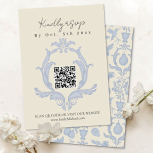 Perfect Pear Bridal Shower   Blue Damask RSVP Card