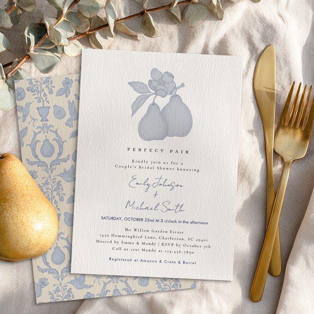 Perfect Pear Bridal Shower | Blue French Damask Invitation (Perfect Pear Bridal Shower)
