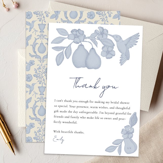 Perfect Pear Bridal Shower | Blue Thank You Card (Thank You Card)