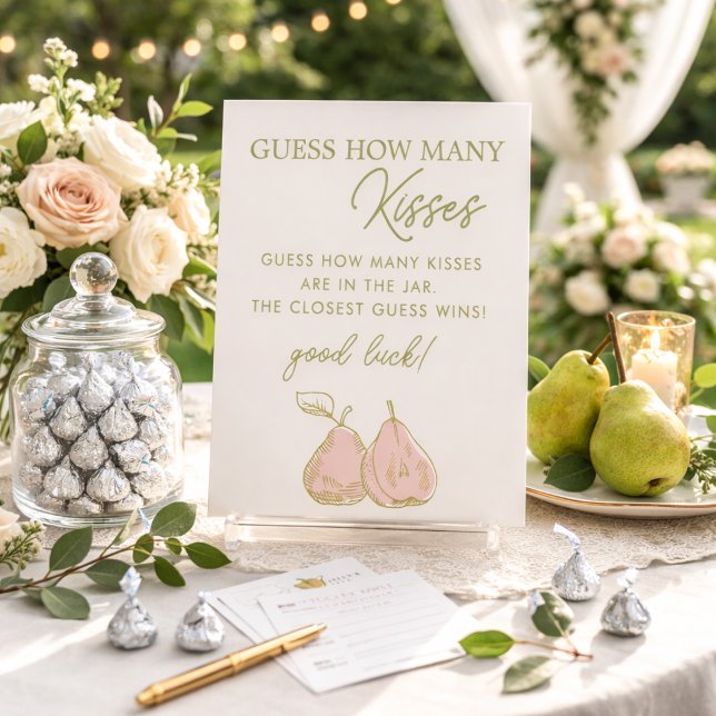 Perfect Pear Bridal Shower Guess How Many Kisses Pedestal Sign (Creator Uploaded)