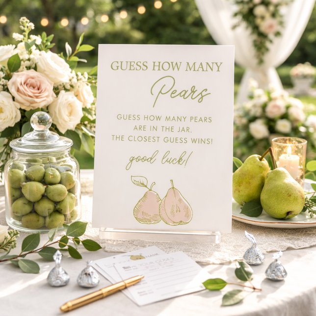 Perfect Pear Bridal Shower Guess How Many Pears Pedestal Sign (Creator Uploaded)