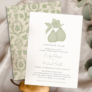 Perfect Pear Bridal Shower Sage Green Damask Invitation