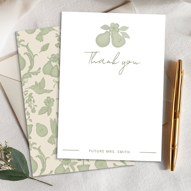 Perfect Pear Bridal Shower | Sage Green Thank You  (Personalized Thank You Card)