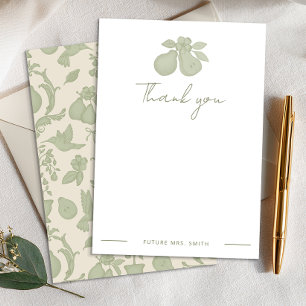 Perfect Pear Bridal Shower   Sage Green Thank You  Card