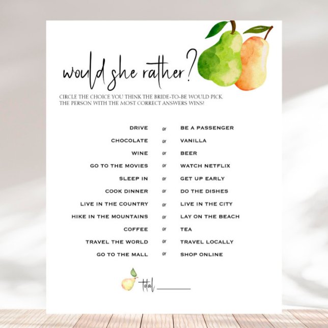 Perfect Pear - Bridal Shower Would She Rather Game (Creator Uploaded)