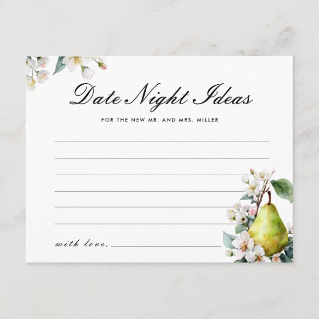 Perfect Pear Date Night Ideas Bridal Shower Enclosure Card (Front)