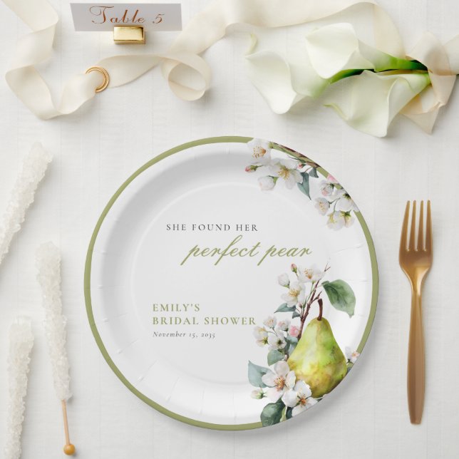 Perfect Pear Floral Bridal Shower Paper Plates (Wedding)