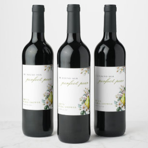 Perfect Pear Floral Bridal Shower Wine Label