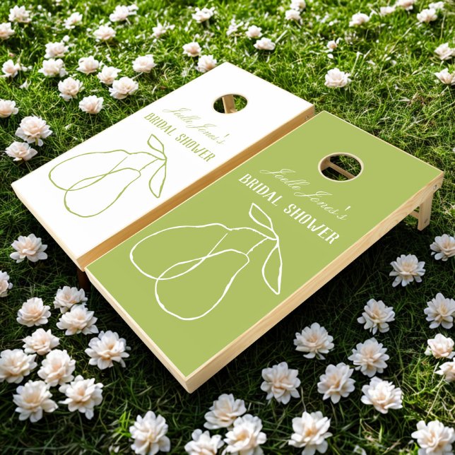 Perfect Pear Green and White Bridal Shower Cornhole Set (Creator Uploaded)