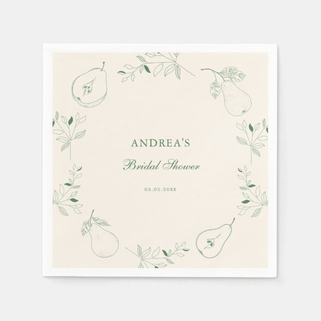 Perfect Pear Hand Drawn Green Bridal Shower  Napkins (Front)