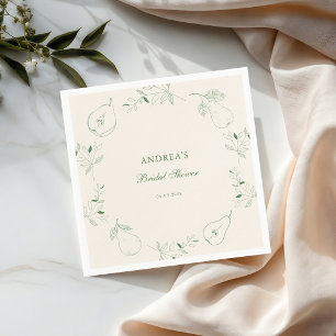 Perfect Pear Hand Drawn Green Bridal Shower  Napkins