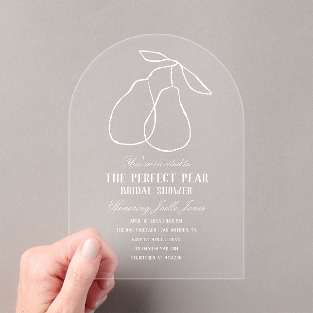 Perfect Pear Modern Bridal Shower Acrylic Invitations (Creator Uploaded)
