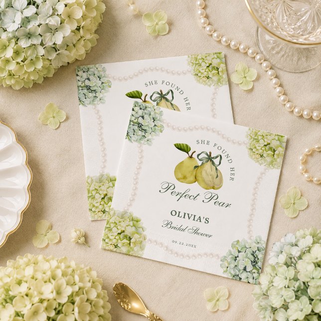 Perfect Pear Pair Green Hydrangea Bridal Shower Napkins (Creator Uploaded)