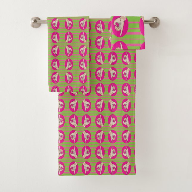 Perfect Pink and Green Bath Towel Set (Insitu)