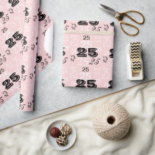 Perfect Pink Black White Numbers Personalized Wrapping Paper