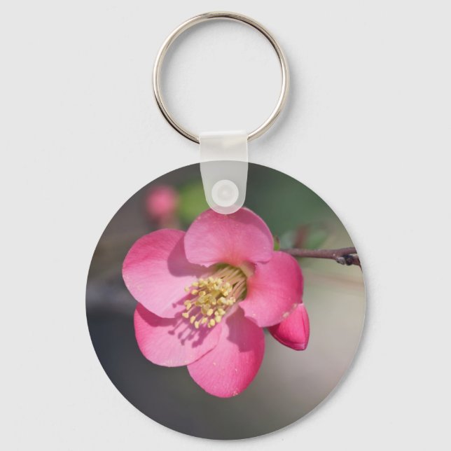 Perfect Pink Flowering Quince Keychain (Front)