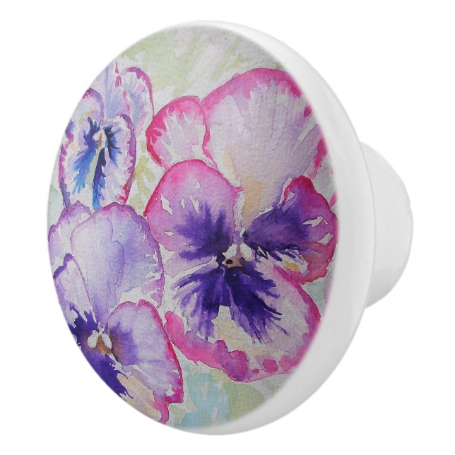Perfect Pink Pansies Watercolor Door Knob (Right)