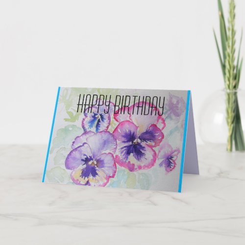 Perfect Pink Pansies Watercolour art Birthday Card