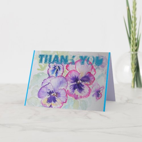 Perfect Pink Pansies Watercolour Thank You Card