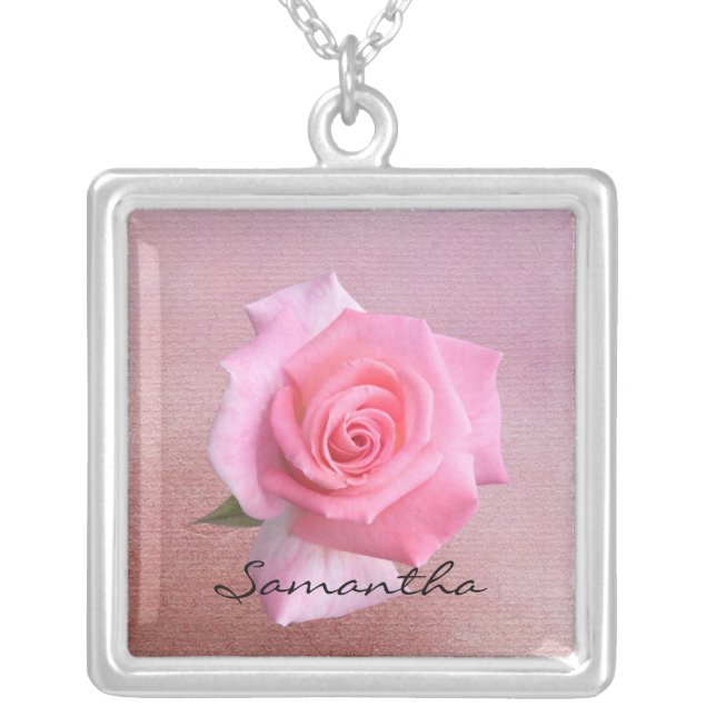 Perfect Pink Rose Personalized Name Necklace (Front)