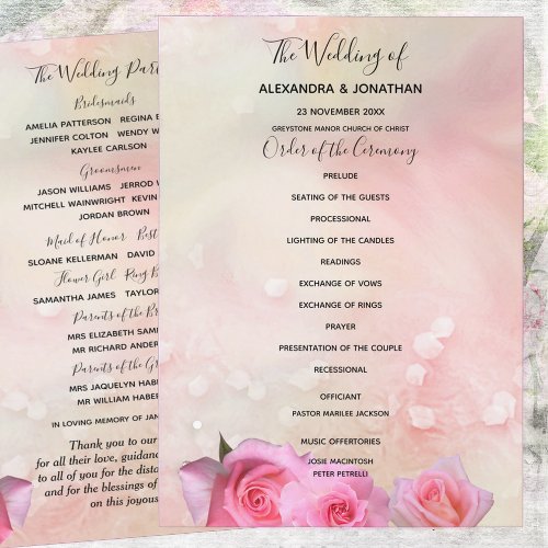 Perfect Pink Roses Wedding Program