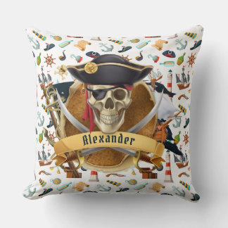 Perfect Pirate Pattern PERSONALIZE Throw Pillow