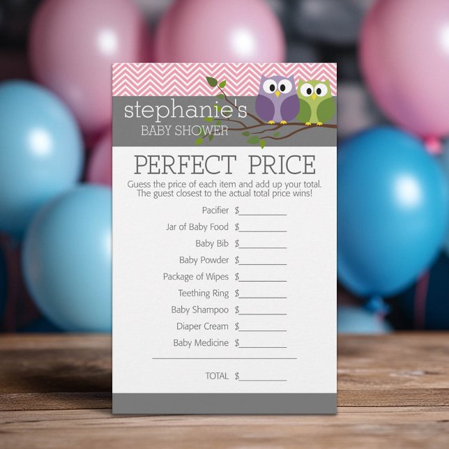 Perfect Price - Shower Games Pink Cute Owls Girl (Custom Baby Shower Games)