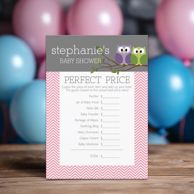 Perfect Price - Shower Games Pink Cute Owls Girl (Custom Shower Game)