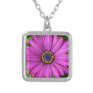 Perfect Purple Flower Head Silver Plated Necklace