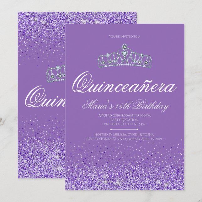 Perfect Purple Glitter, Quinceanera Invitations (Front/Back)