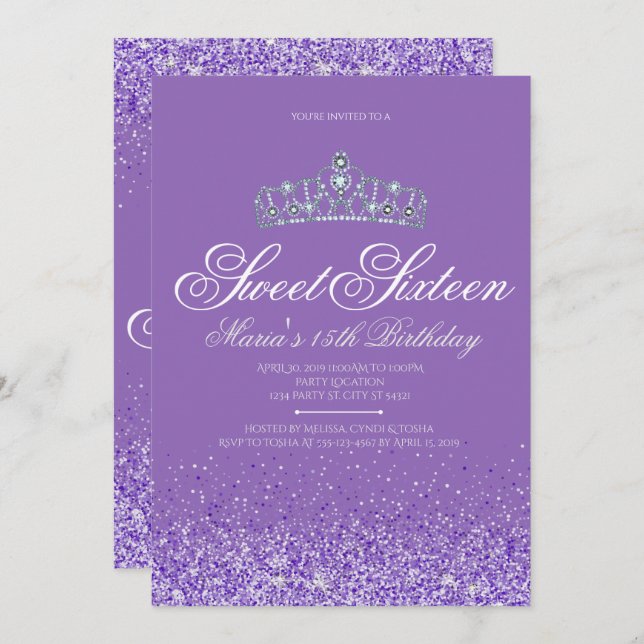 Perfect Purple Glitter, Sweet 16 Invitations (Front/Back)