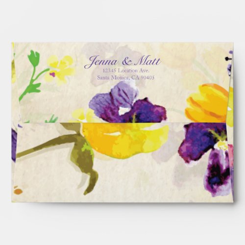 Perfect Purple Pansies Wedding Envelope