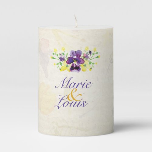 Perfect Purple Pansies Wedding Pillar Candle