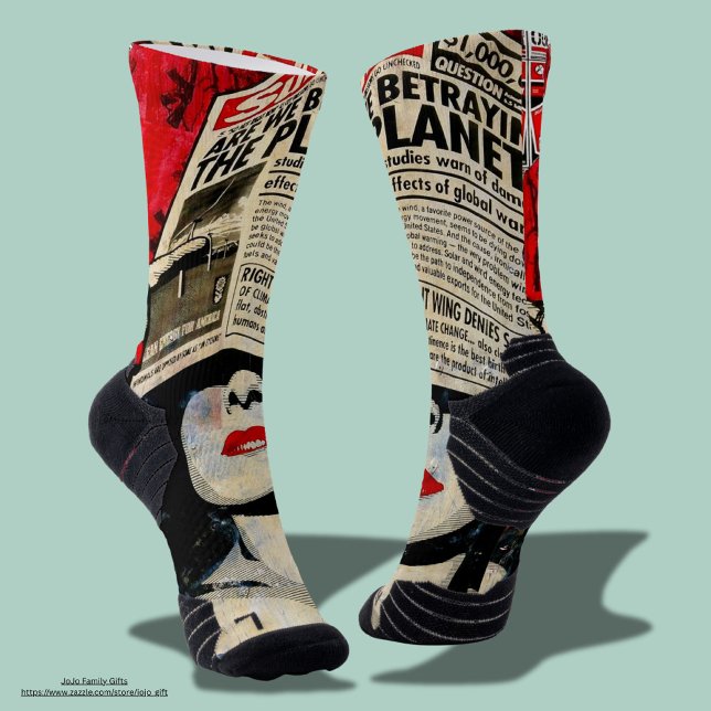 Perfect Seamless vintage art old Newspaper face Socks (Trendy vintage old newspaper socks.)