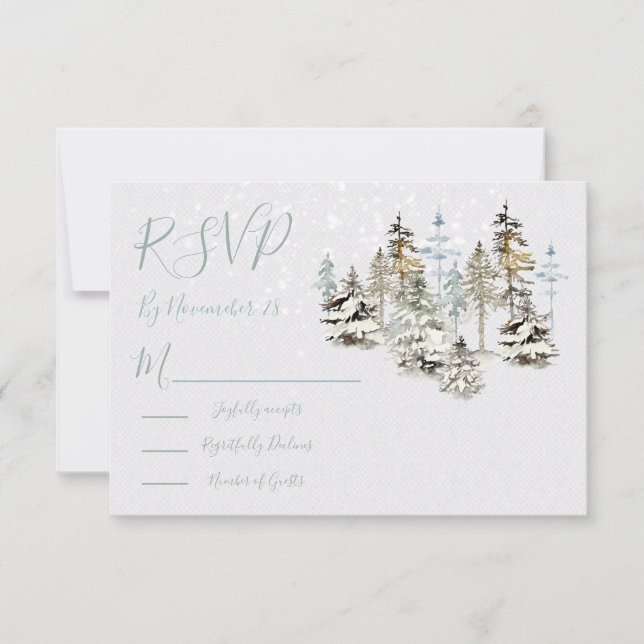 Perfect Snow Forest Wedding RSVP response cards (Front)