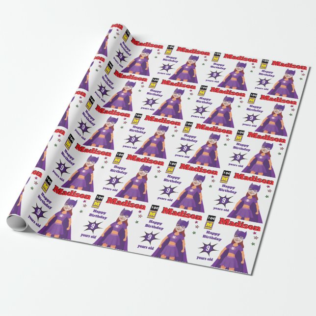 Perfect Superhero Fantastic Birthday Girls Wrapping Paper (Unrolled)