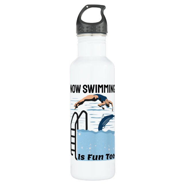 Perfect Swimmer Design - Now Swimming is Fun Too Stainless Steel Water Bottle (Front)