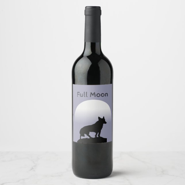 Perfect Trendy Black Wolf Full Moon   Wine Label (Front)