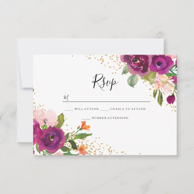 Perfect Wedding: Burgundy Pink Flower RSVP Card (Front)