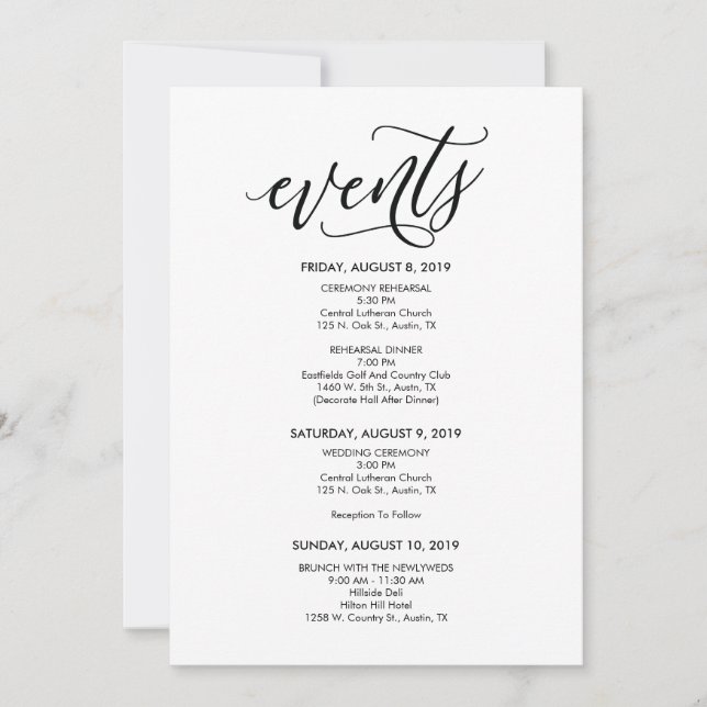 Perfect Wedding Timeline / Itinerary Card (Front)