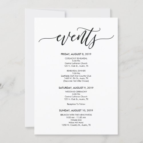 Perfect Wedding Timeline  Itinerary Card