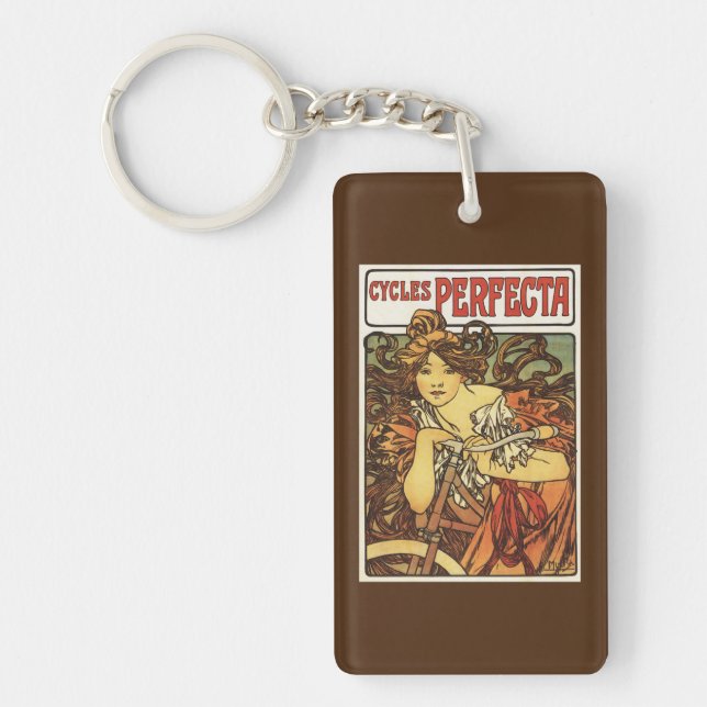 Perfecta Bicycles with Woman Advertisement Poste Keychain (Front)