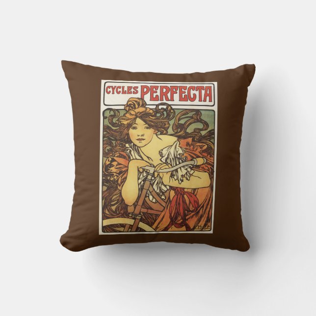 Perfecta Bicycles with Woman Advertisement Poste Throw Pillow (Front)
