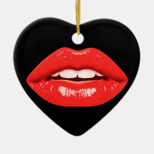 Perfectly Beautiful Lips on a Valentines Day Tree  Ceramic Ornament