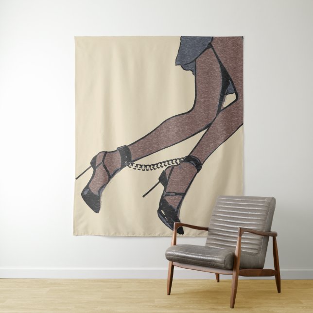 Perfectly bound - slim girl in high heels & skirt tapestry (In Situ)