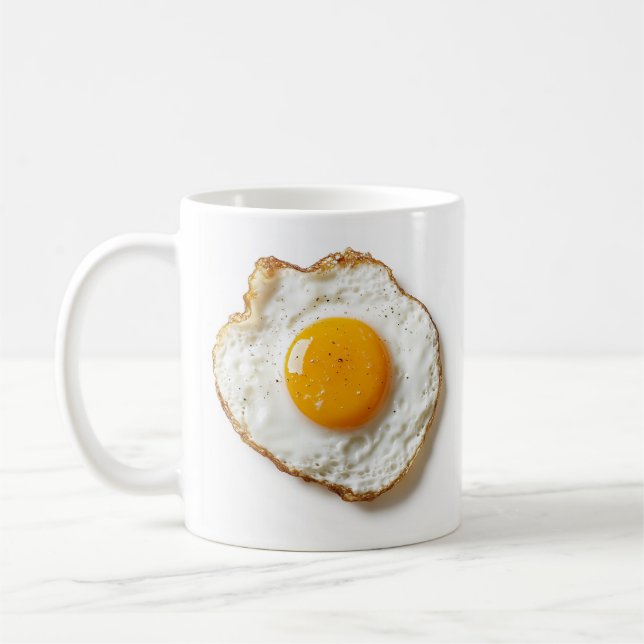 Perfectly Fried Egg with Crisp Edges and Golden Yo Coffee Mug (Left)