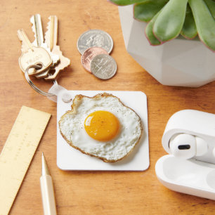 Perfectly Fried Egg with Crisp Edges and Golden Yo Keychain