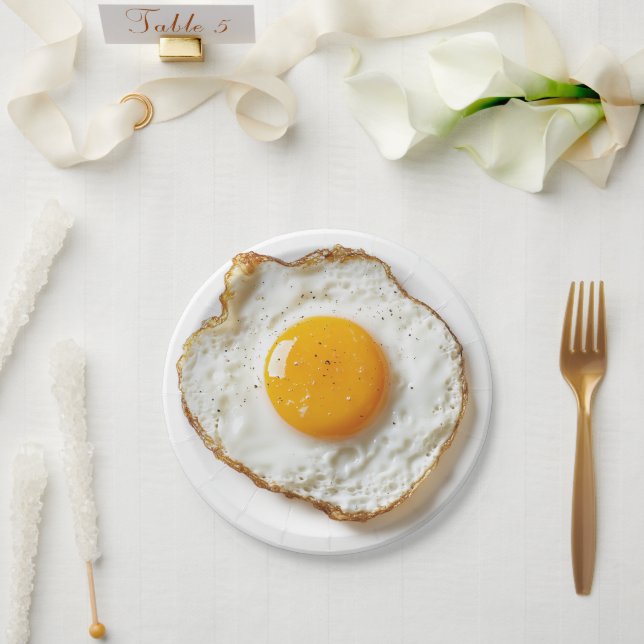 Perfectly Fried Egg with Crisp Edges and Golden Yo Paper Plates (Wedding)
