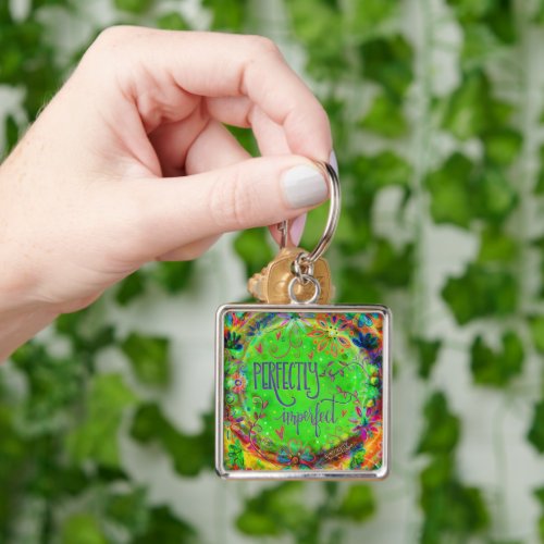 Perfectly Imperfect Fun Floral Green  Inspirivity Keychain