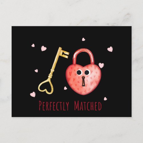 Perfectly Matched Funny Key and Lock Valentines Holiday Postcard